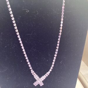 Rhinestone “X” Necklace in Silvertone